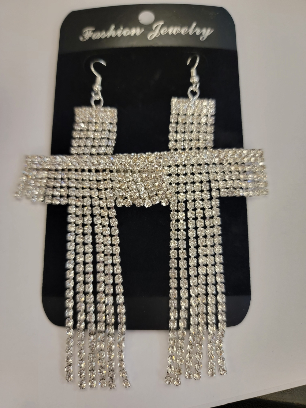 Fashion Jewelry Silver Rhinestone Tassel Drop Earrings